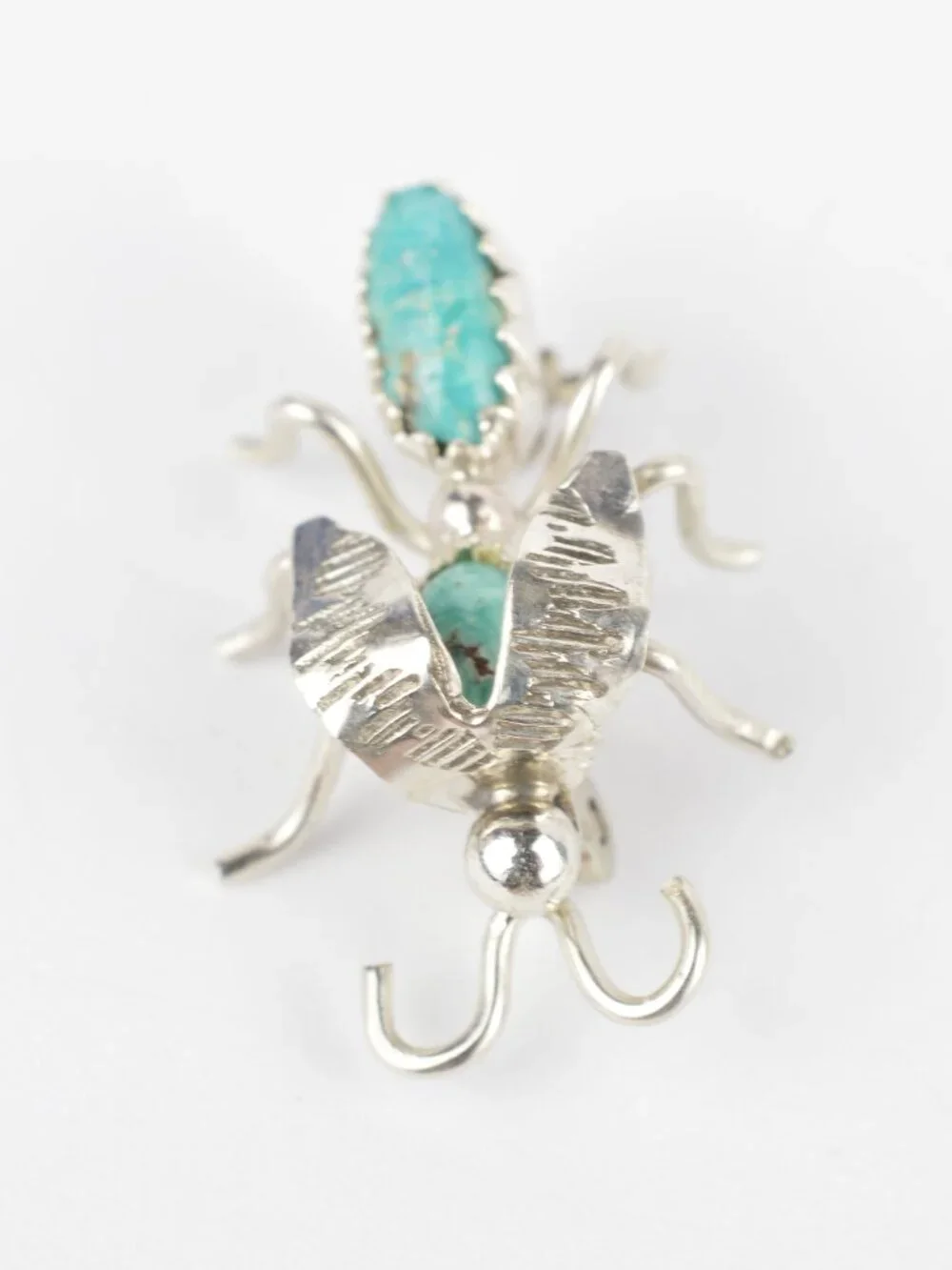 Vintage Southwestern Sterling Silver Turquoise Insect Bug Pin Brooch 7/8